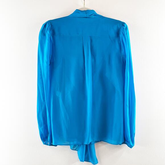 Diane Von Furstenberg Jezebel Tie Neck Chiffon Sheer Button Up Blouse Blue 6 - Picture 9 of 12